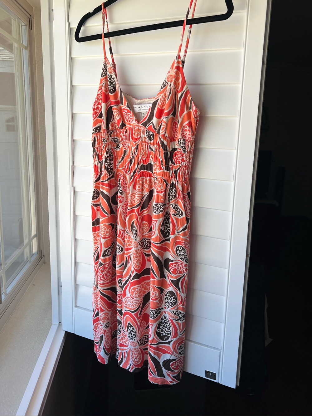 Trina Turk Coral and Black Floral Midi Dress